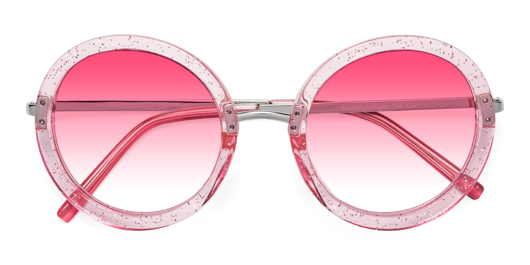 Folded Front of Bloom in Transparent Pearl Pink with Pink Gradient Lenses