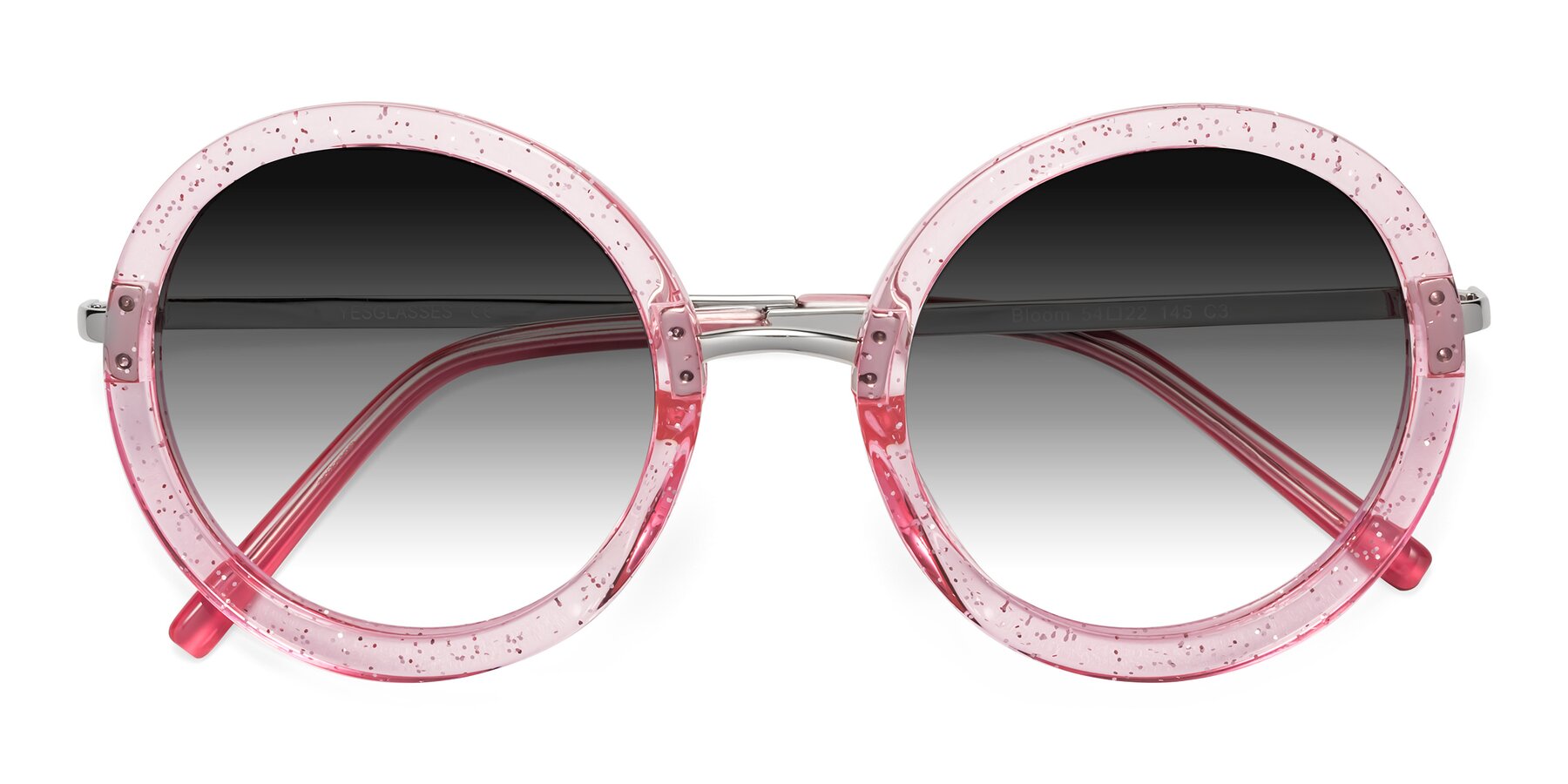 Folded Front of Bloom in Transparent Pearl Pink with Gray Gradient Lenses