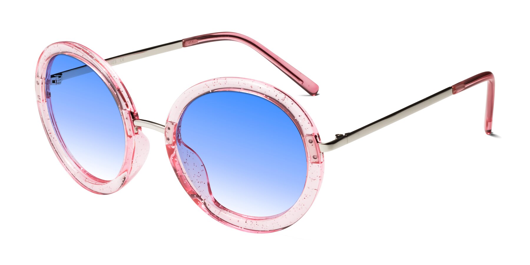 Angle of Bloom in Transparent Pearl Pink with Blue Gradient Lenses