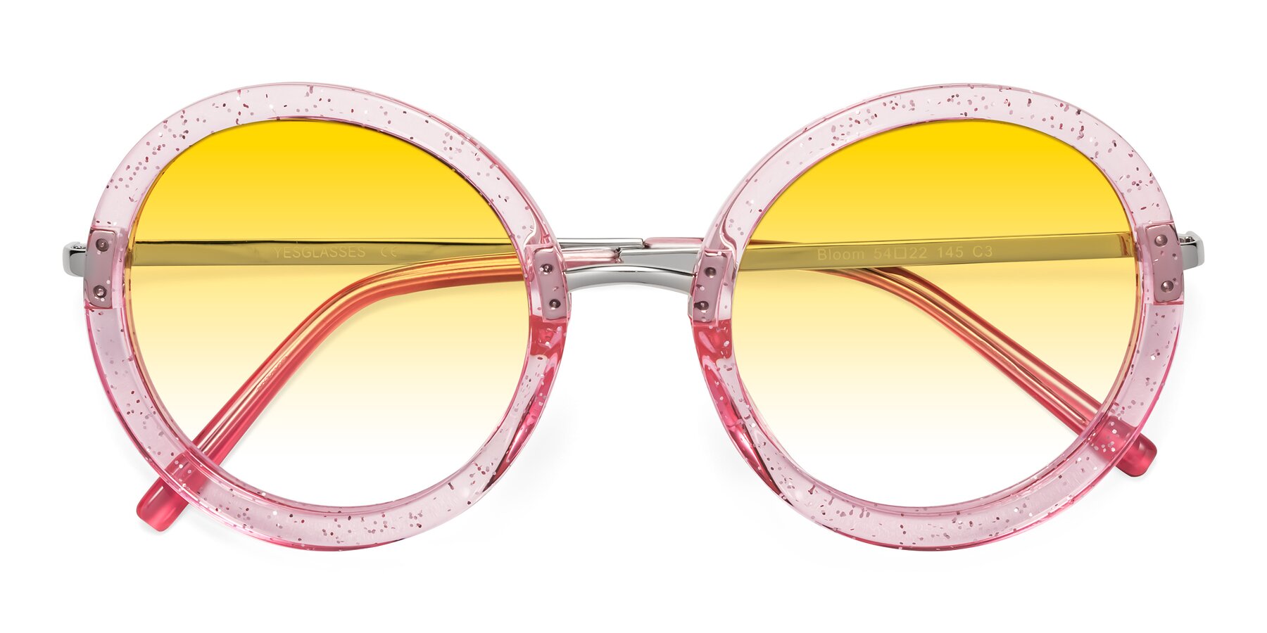 Folded Front of Bloom in Transparent Pearl Pink with Yellow Gradient Lenses