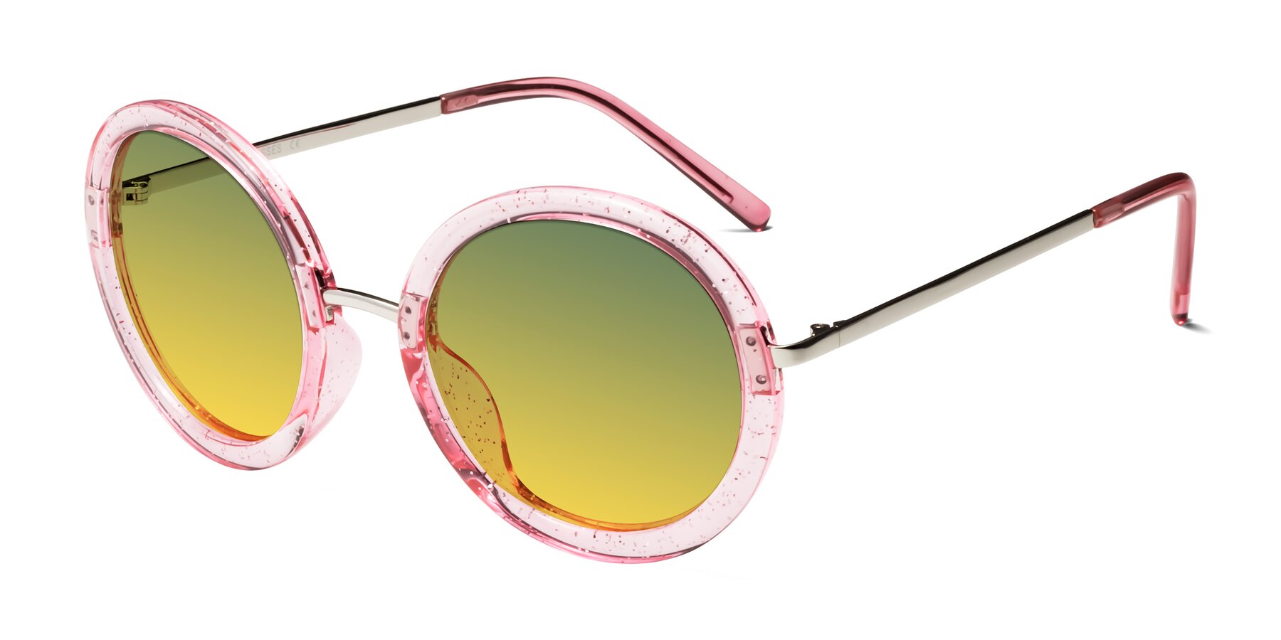 Angle of Bloom in Transparent Pearl Pink with Green / Yellow Gradient Lenses
