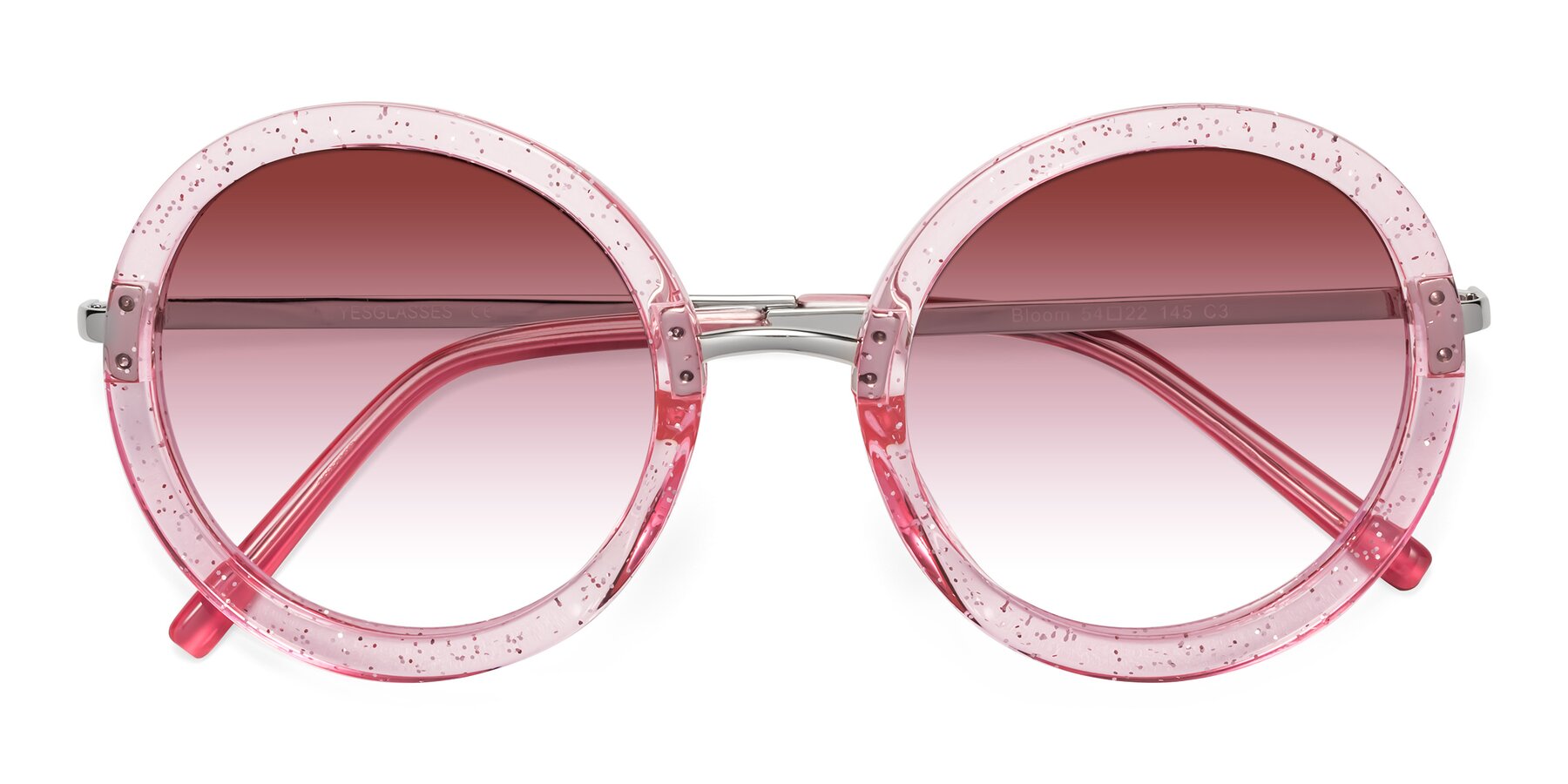 Folded Front of Bloom in Transparent Pearl Pink with Garnet Gradient Lenses