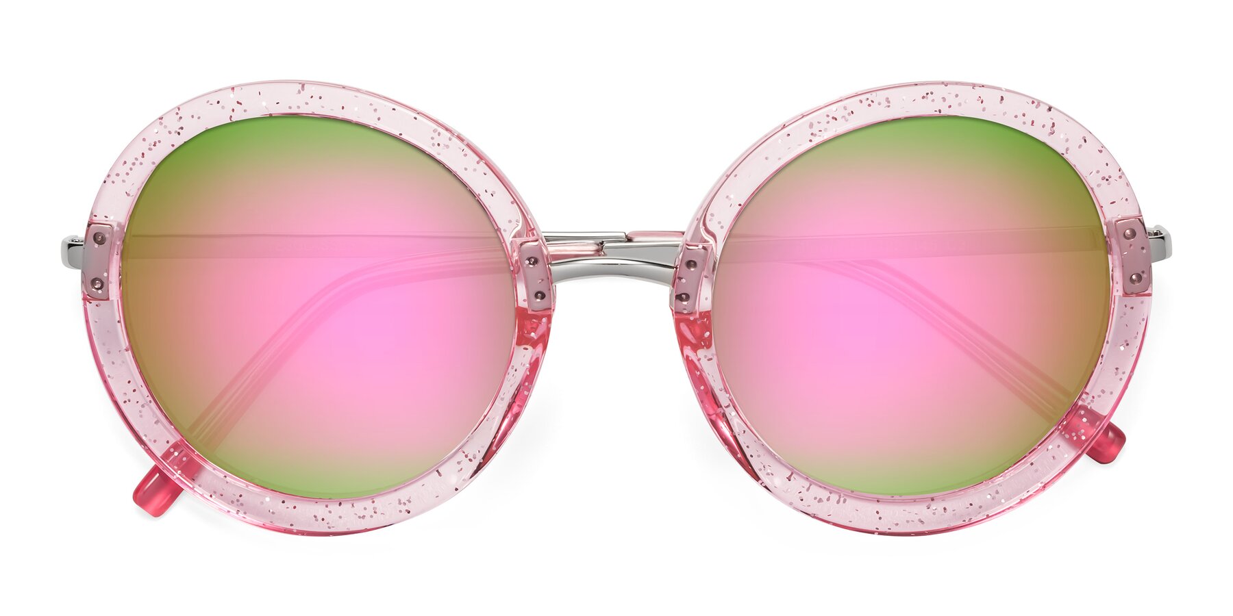 Folded Front of Bloom in Transparent Pearl Pink with Pink Mirrored Lenses
