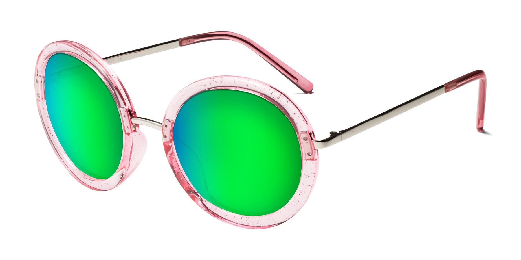 Angle of Bloom in Transparent Pearl Pink with Green Mirrored Lenses