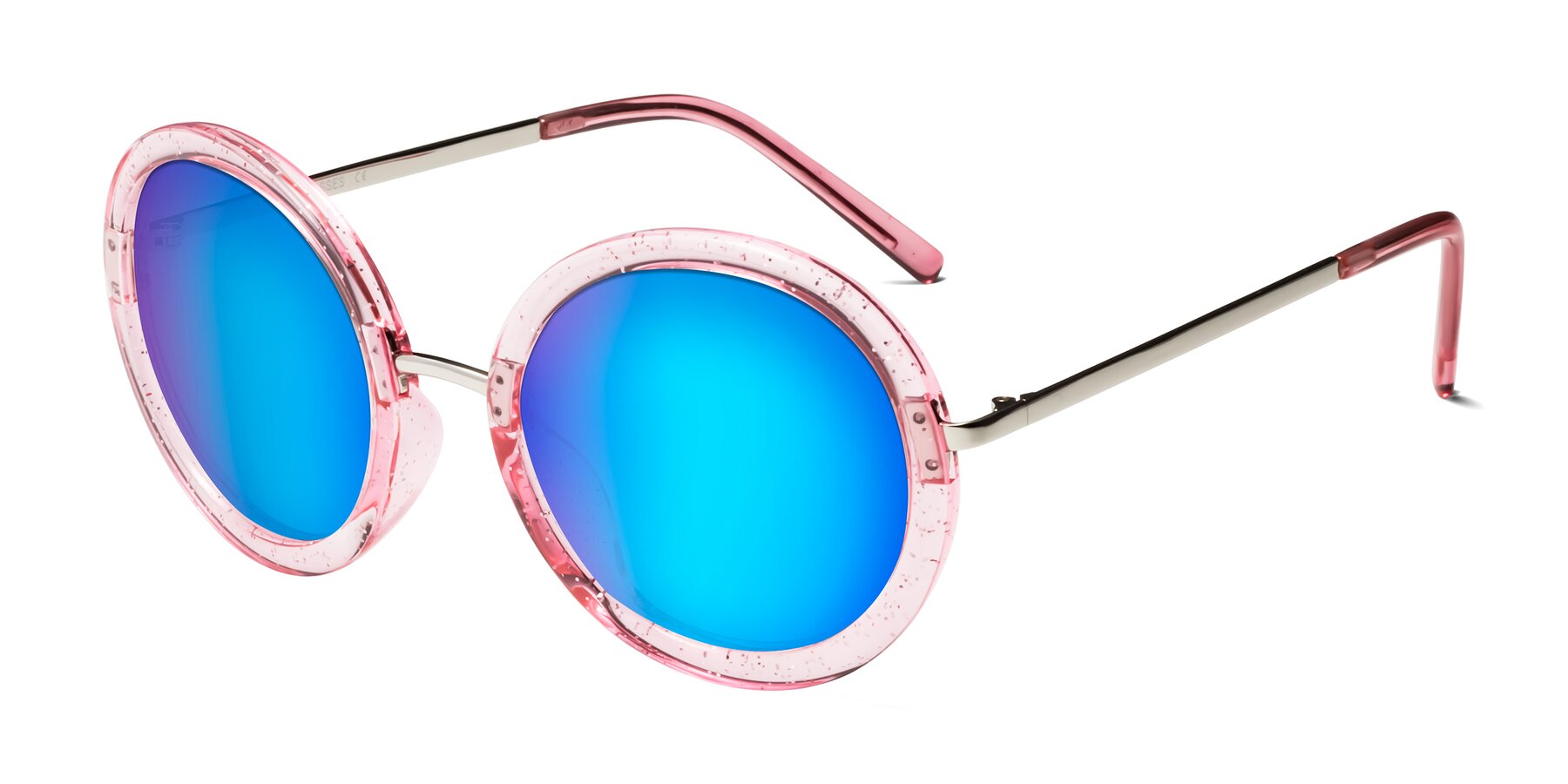 Angle of Bloom in Transparent Pearl Pink with Blue Mirrored Lenses