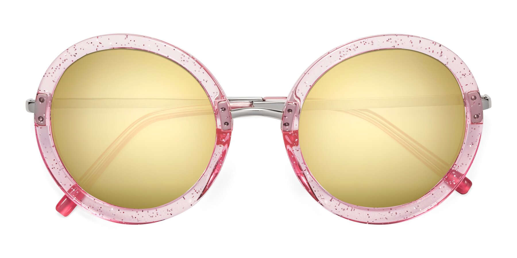 Folded Front of Bloom in Transparent Pearl Pink with Gold Mirrored Lenses