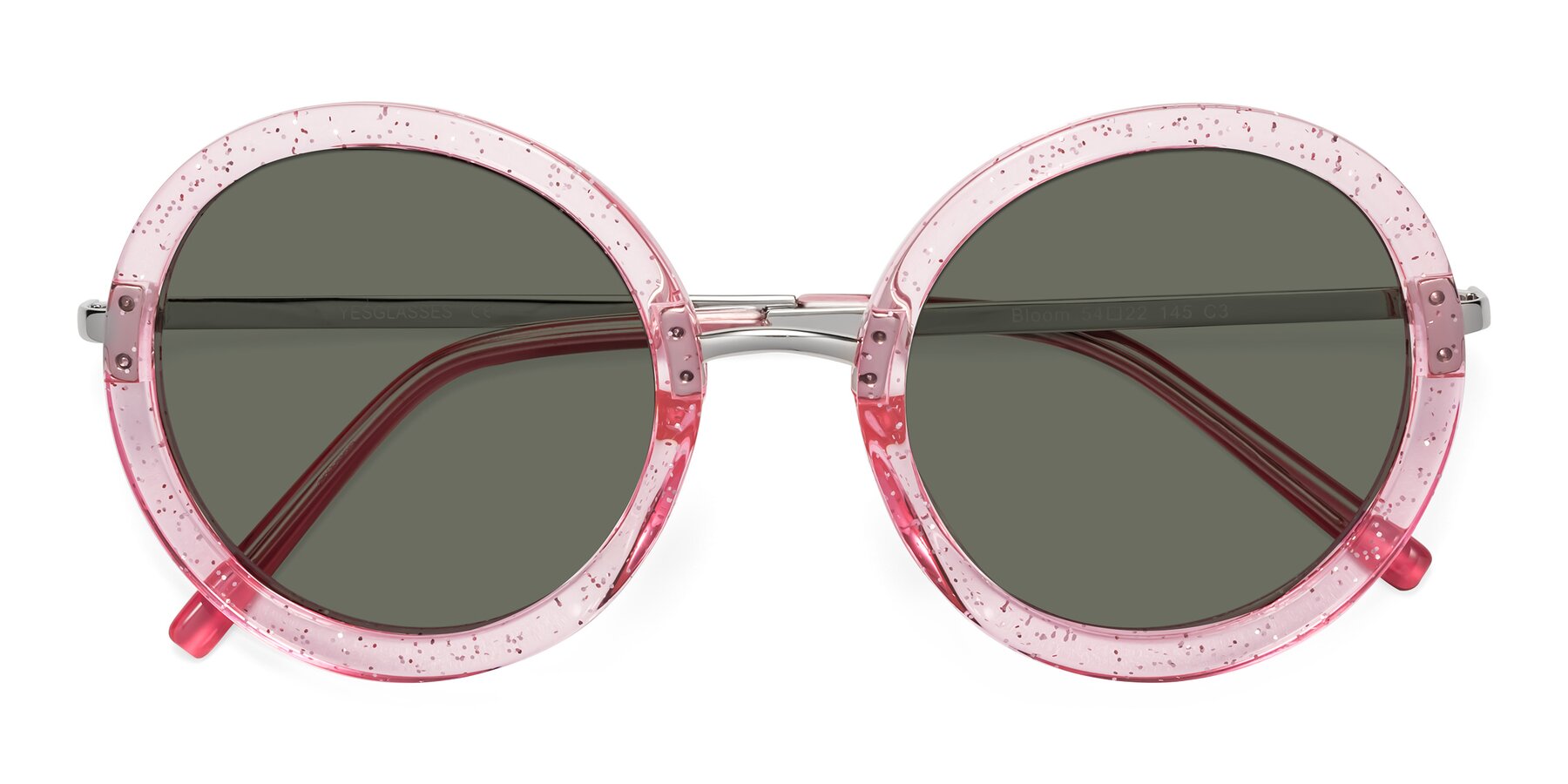 Folded Front of Bloom in Transparent Pearl Pink with Gray Polarized Lenses