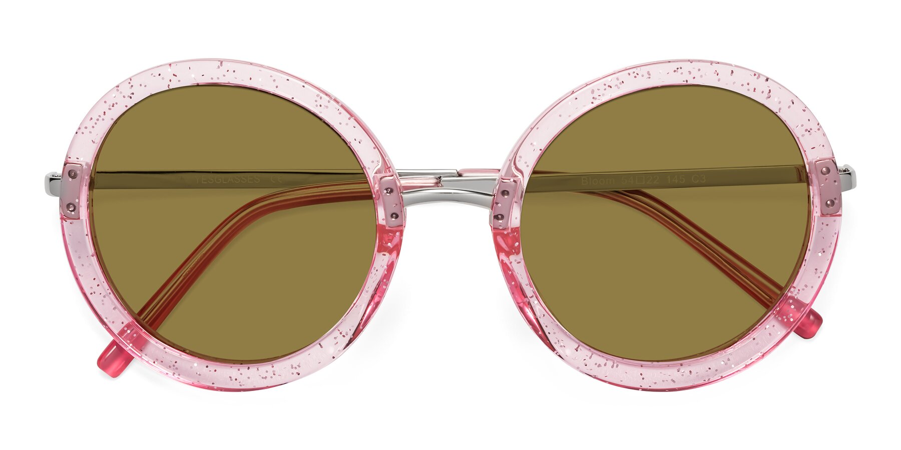 Folded Front of Bloom in Transparent Pearl Pink with Brown Polarized Lenses