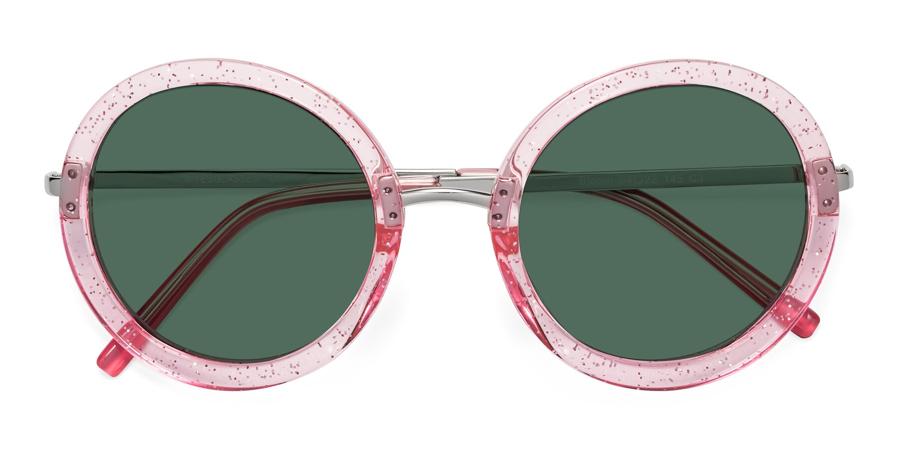 Folded Front of Bloom in Transparent Pearl Pink with Green Polarized Lenses