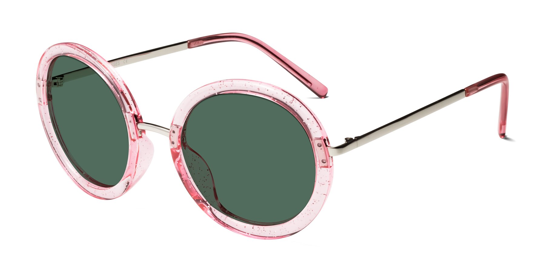 Angle of Bloom in Transparent Pearl Pink with Green Polarized Lenses