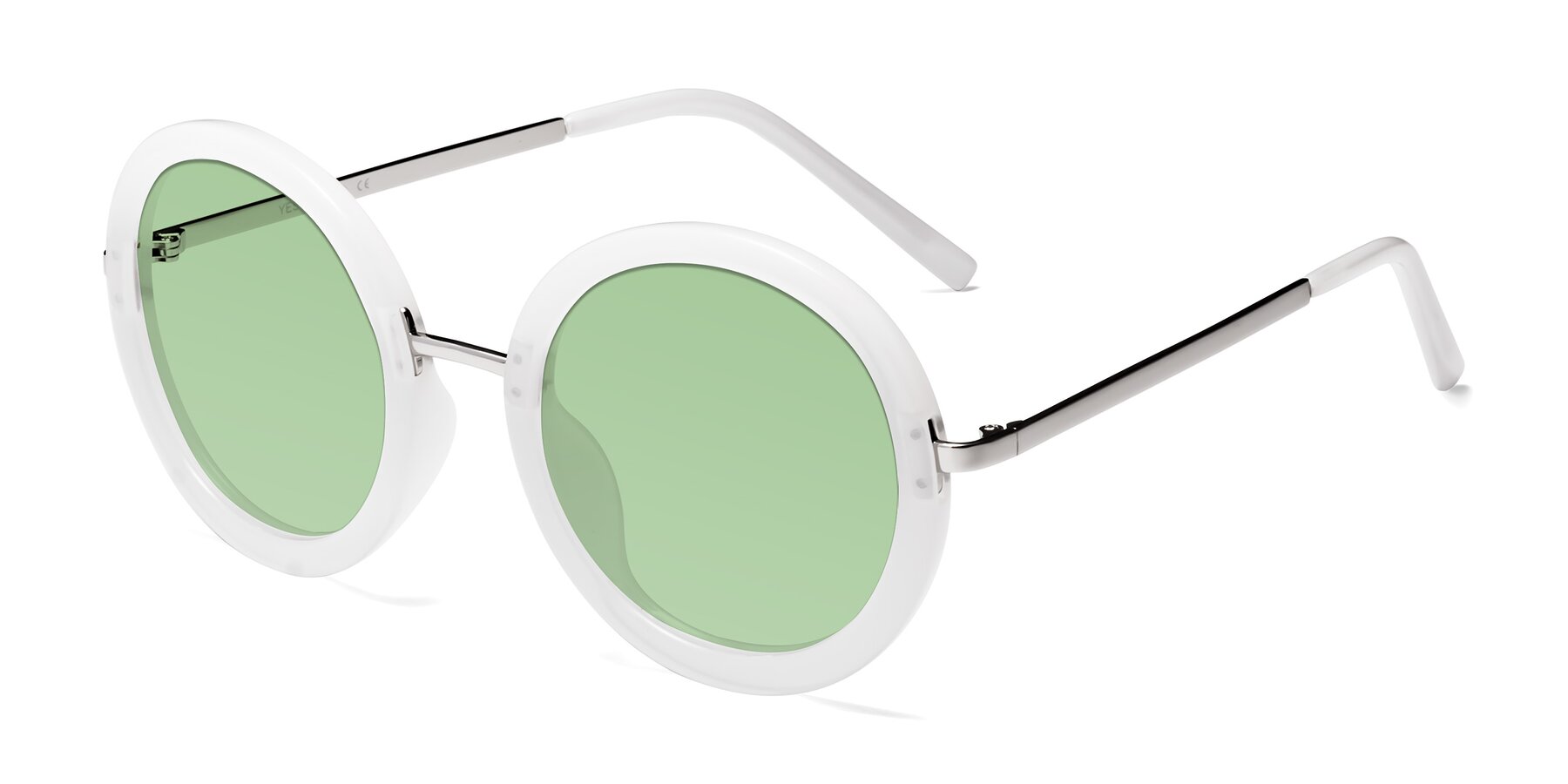 Angle of Bloom in Transparent Glacier Grey with Medium Green Tinted Lenses