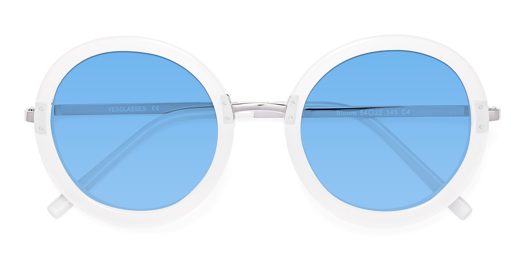 Folded Front of Bloom in Transparent Glacier Grey with Medium Blue Tinted Lenses