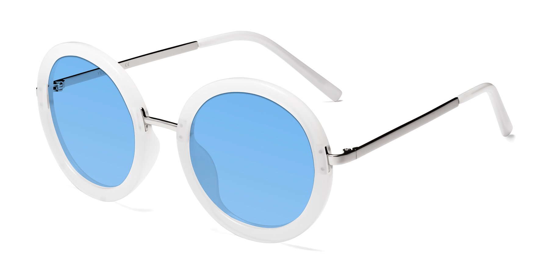 Angle of Bloom in Transparent Glacier Grey with Medium Blue Tinted Lenses