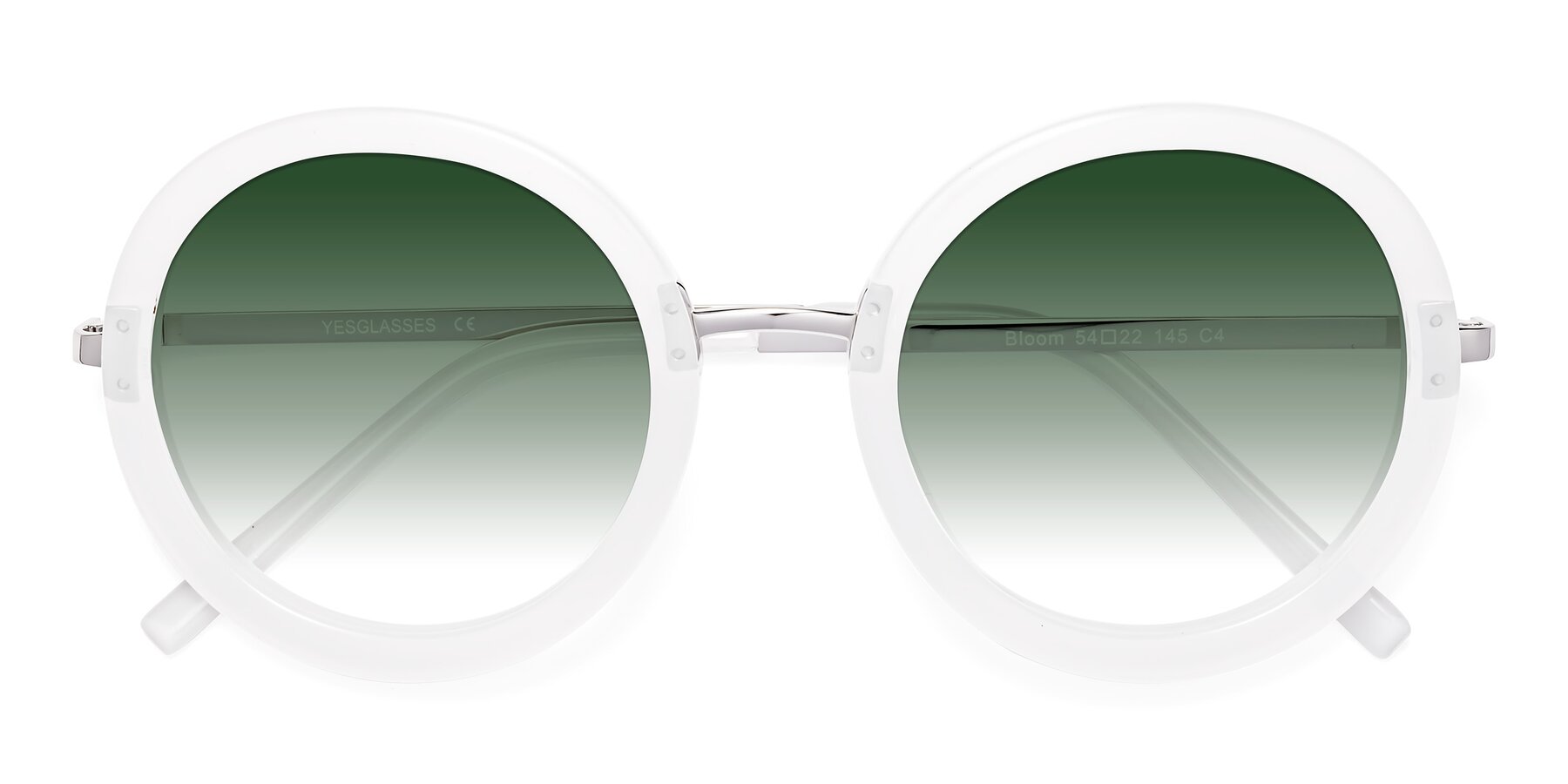 Folded Front of Bloom in Transparent Glacier Grey with Green Gradient Lenses