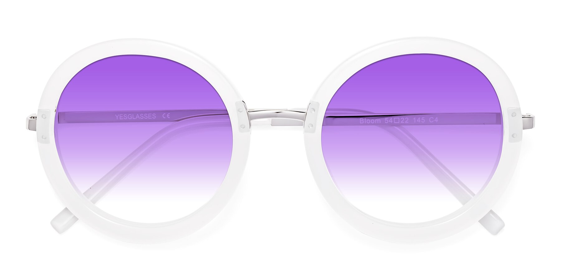 Folded Front of Bloom in Transparent Glacier Grey with Purple Gradient Lenses