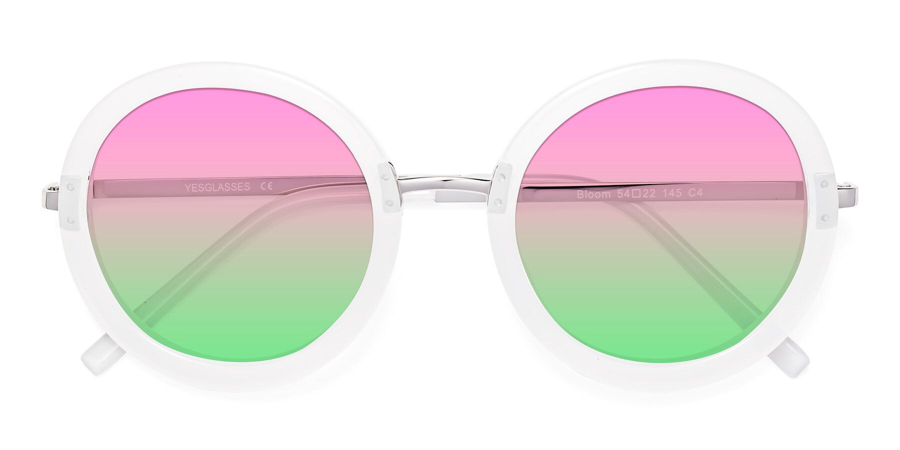 Folded Front of Bloom in Transparent Glacier Grey with Pink / Green Gradient Lenses
