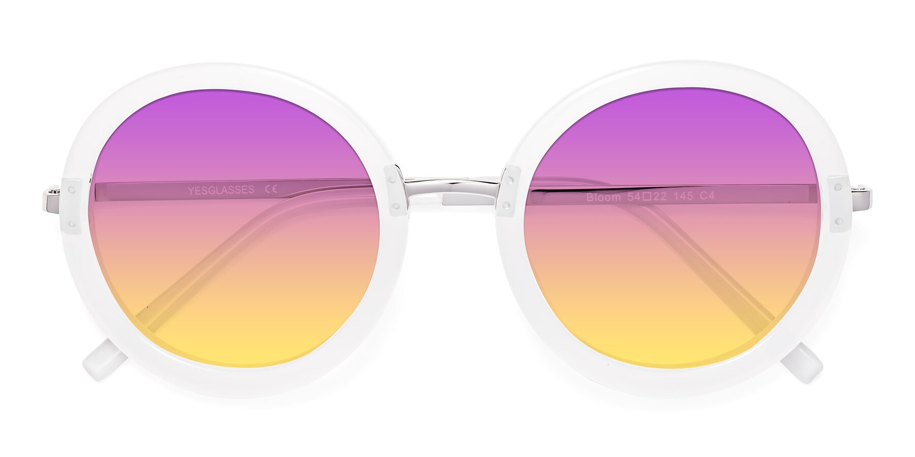 Folded Front of Bloom in Transparent Glacier Grey with Purple / Yellow Gradient Lenses