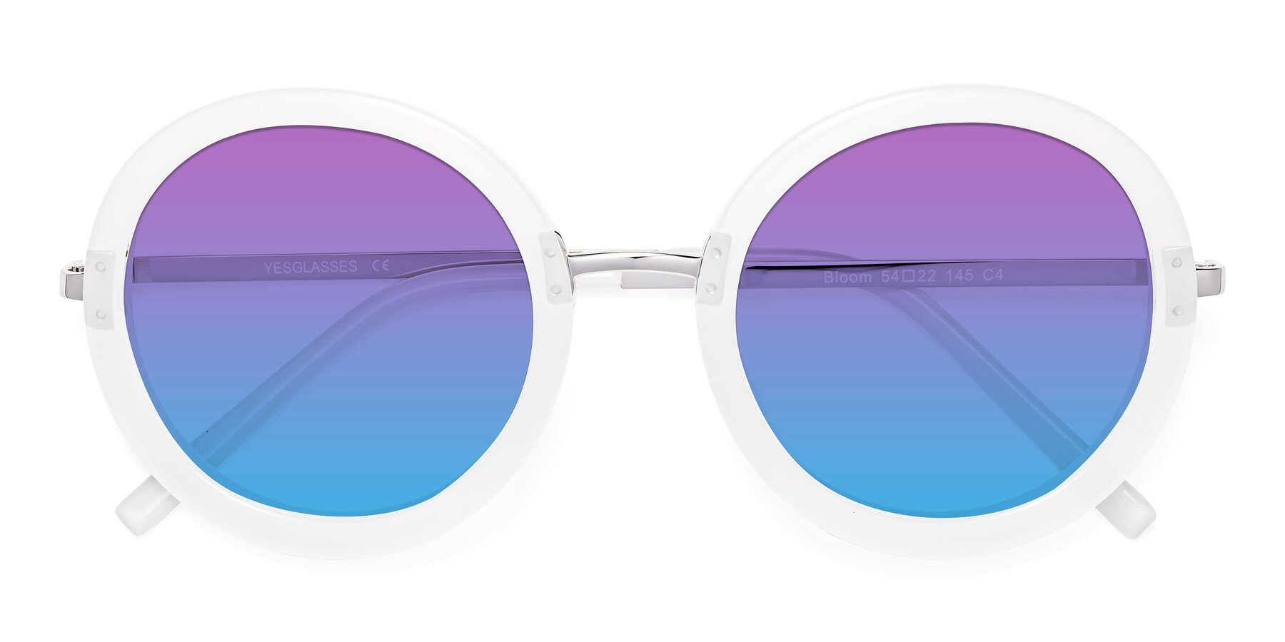 Folded Front of Bloom in Transparent Glacier Grey with Purple / Blue Gradient Lenses