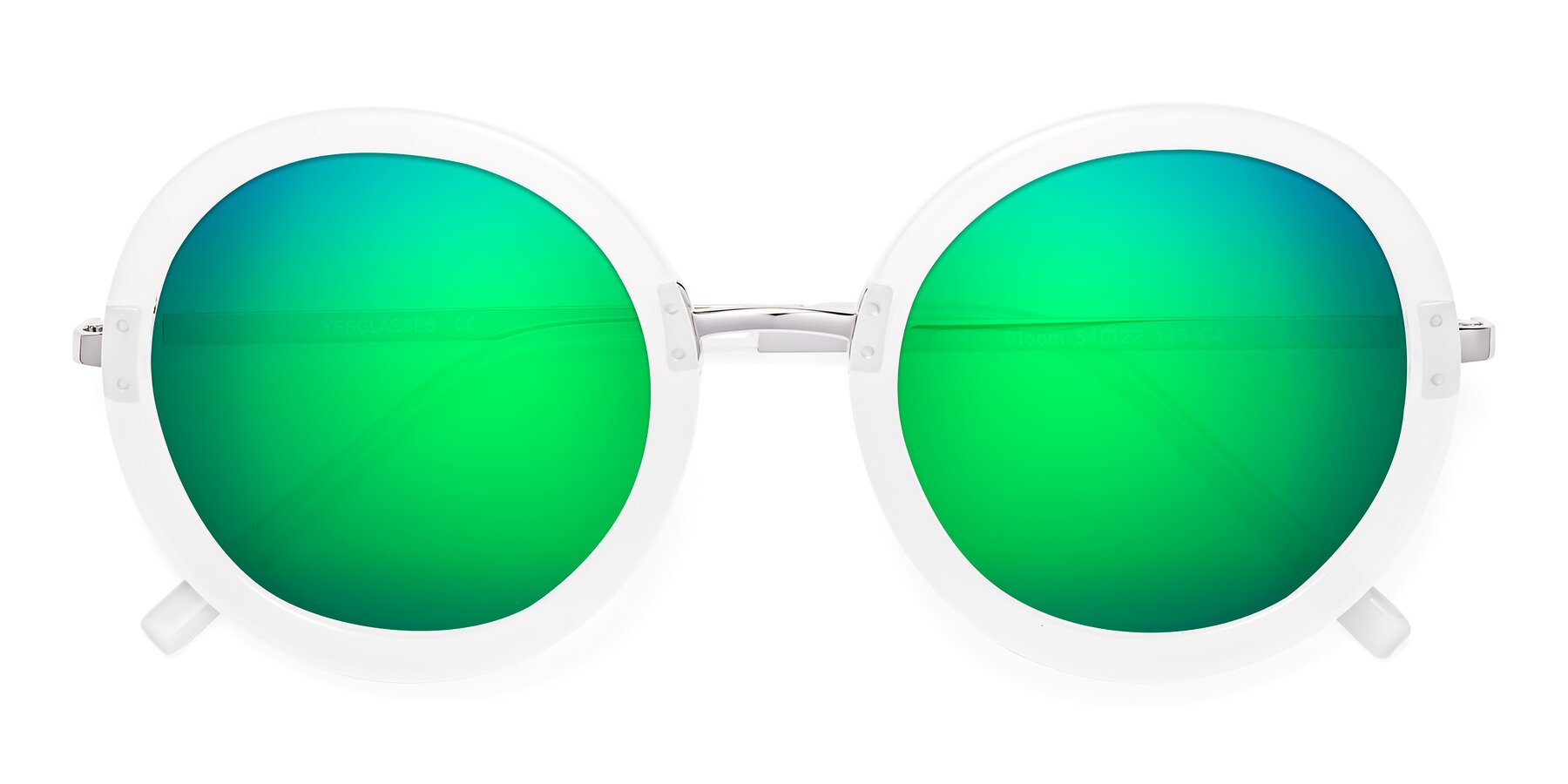 Folded Front of Bloom in Transparent Glacier Grey with Green Mirrored Lenses
