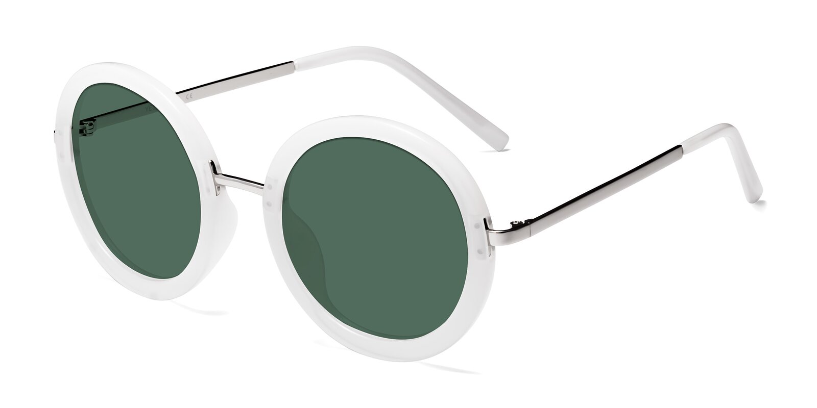 Transparent Glacier Grey Geek Chic Oversized Round Polarized Sunglasses With Green Sunwear