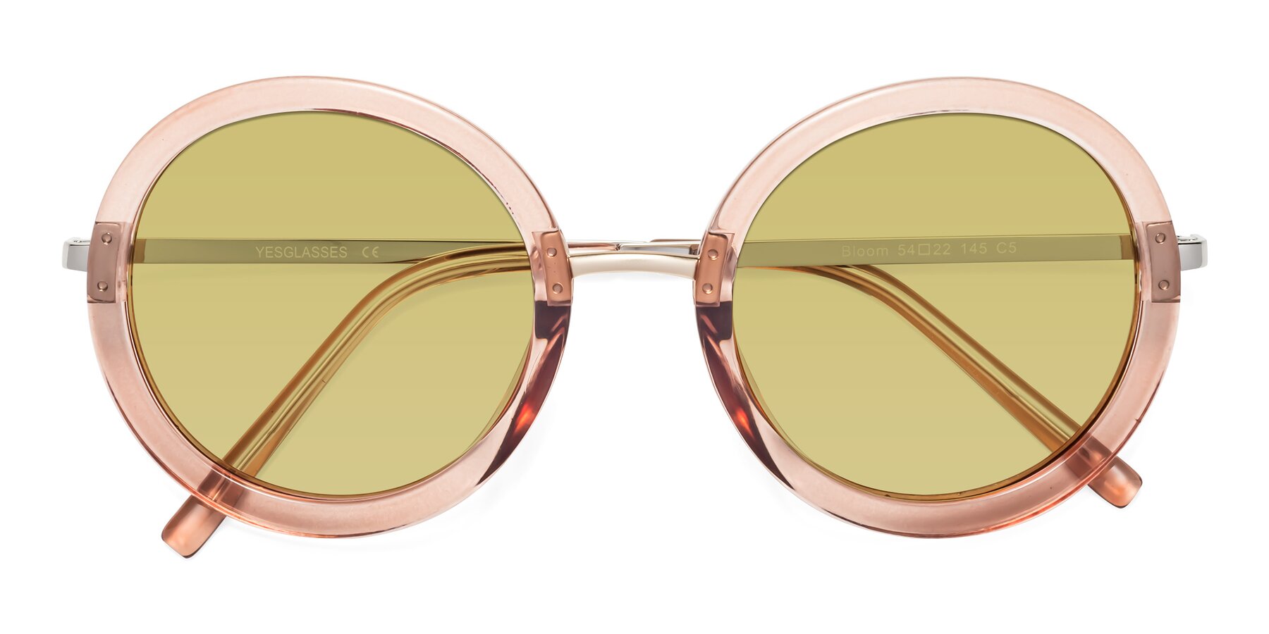 Folded Front of Bloom in Caramel with Medium Champagne Tinted Lenses