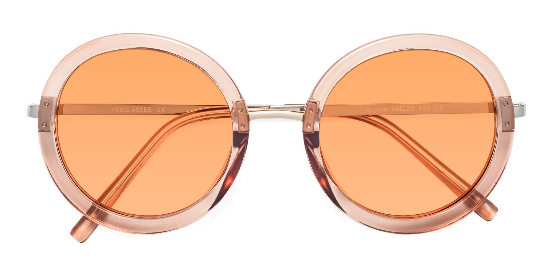 Folded Front of Bloom in Caramel with Medium Orange Tinted Lenses