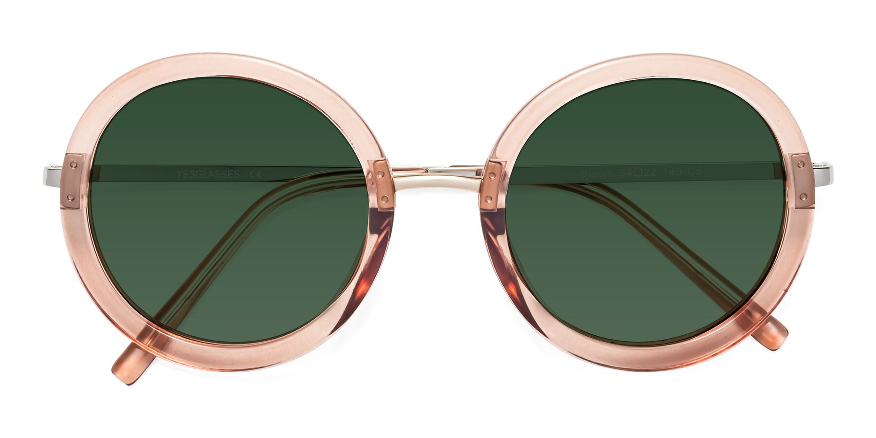 Folded Front of Bloom in Caramel with Green Tinted Lenses
