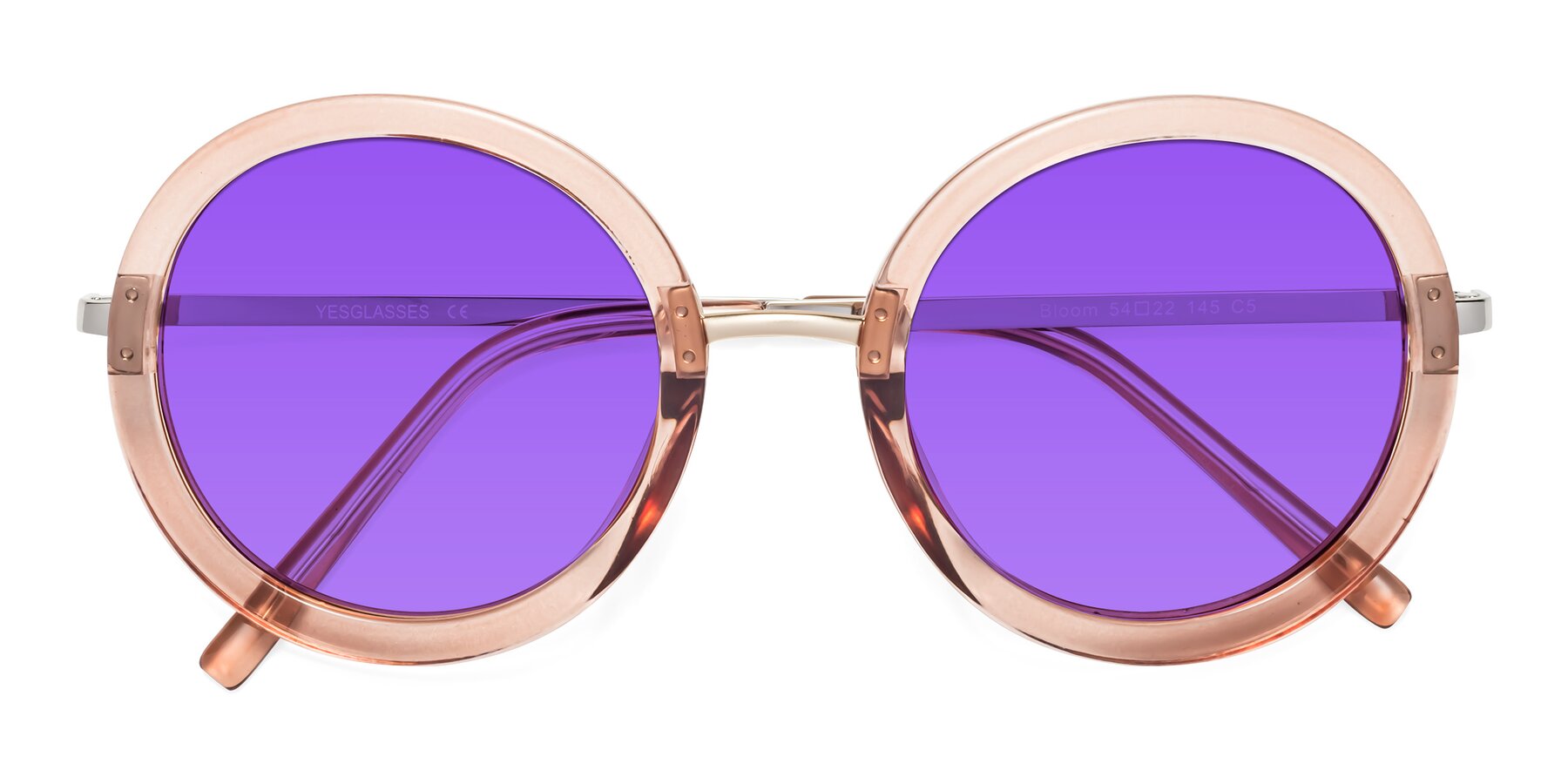 Folded Front of Bloom in Caramel with Purple Tinted Lenses