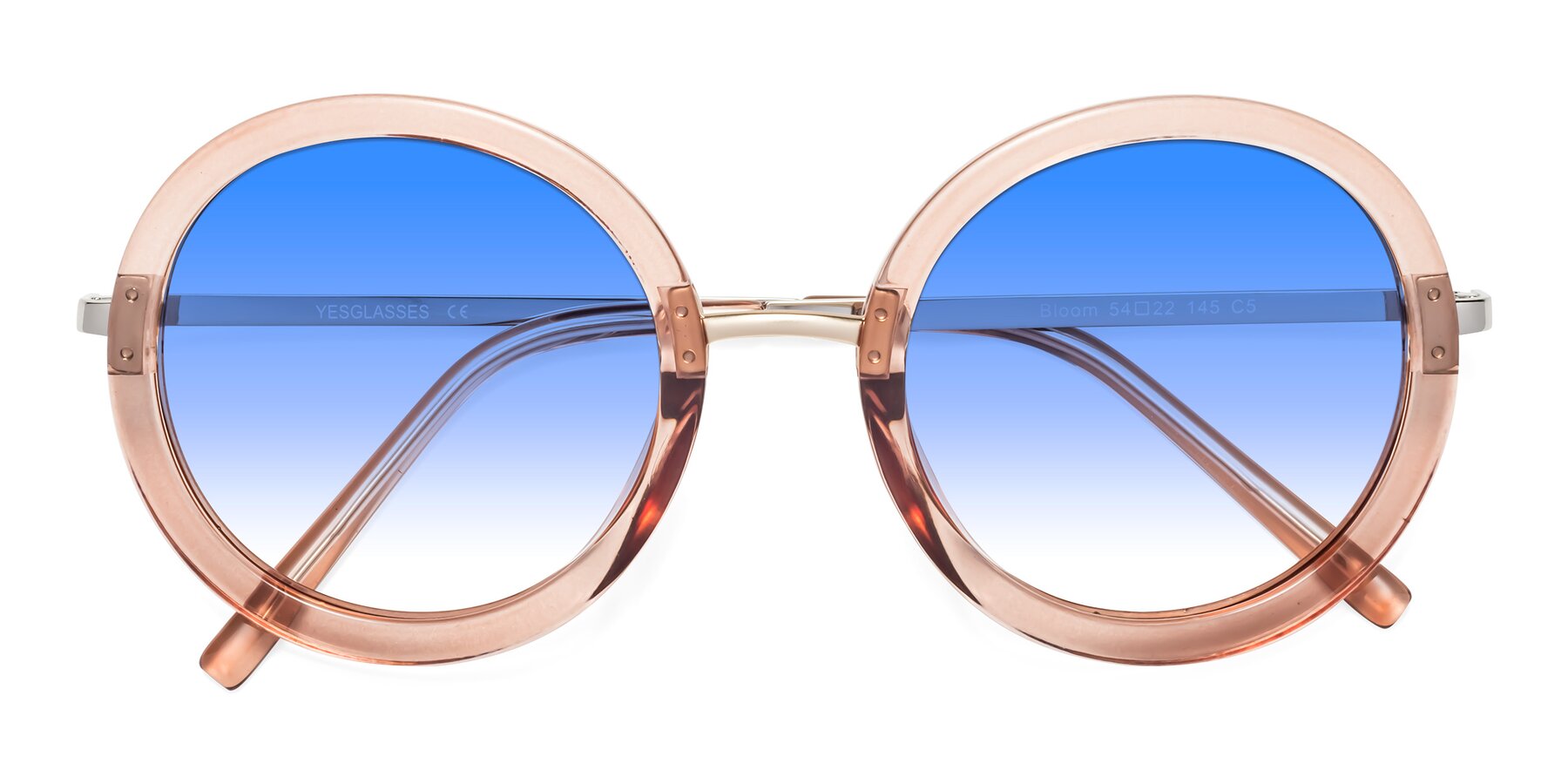 Folded Front of Bloom in Caramel with Blue Gradient Lenses