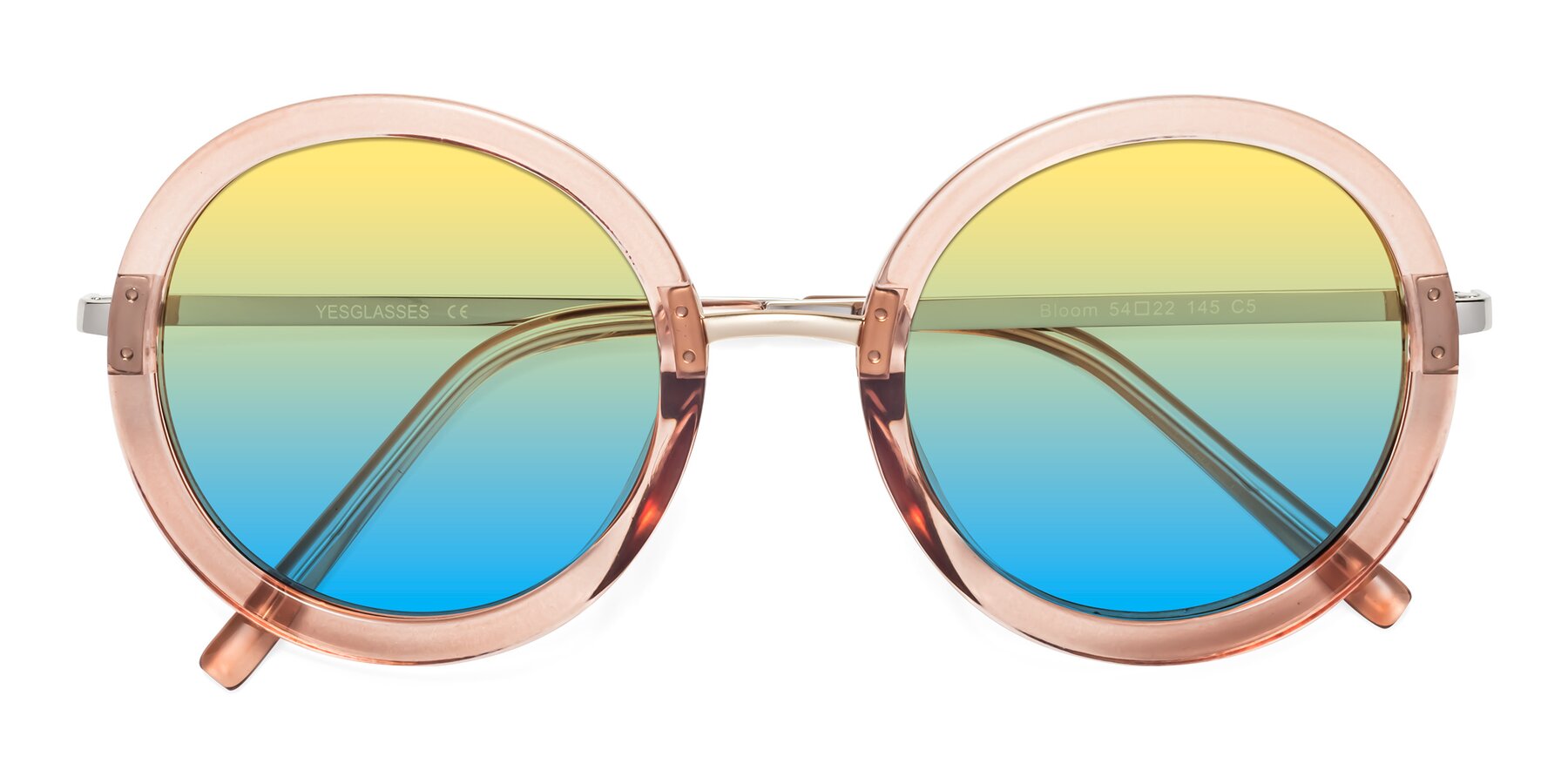 Folded Front of Bloom in Caramel with Yellow / Blue Gradient Lenses