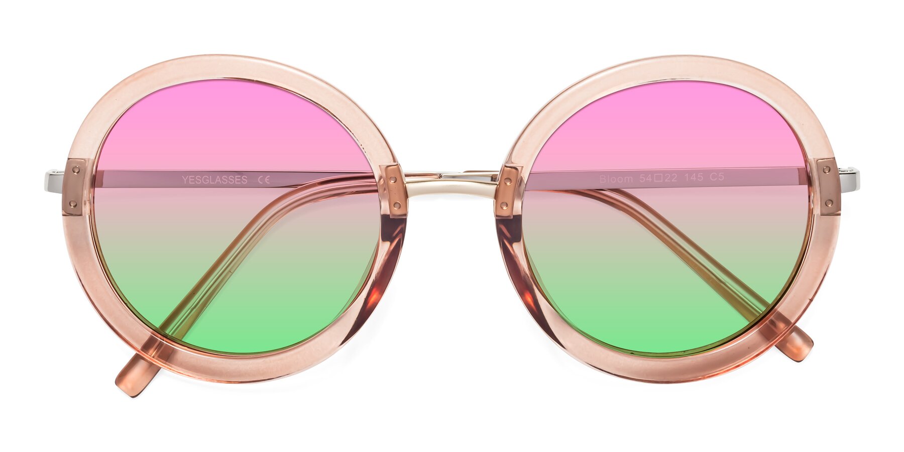 Folded Front of Bloom in Caramel with Pink / Green Gradient Lenses