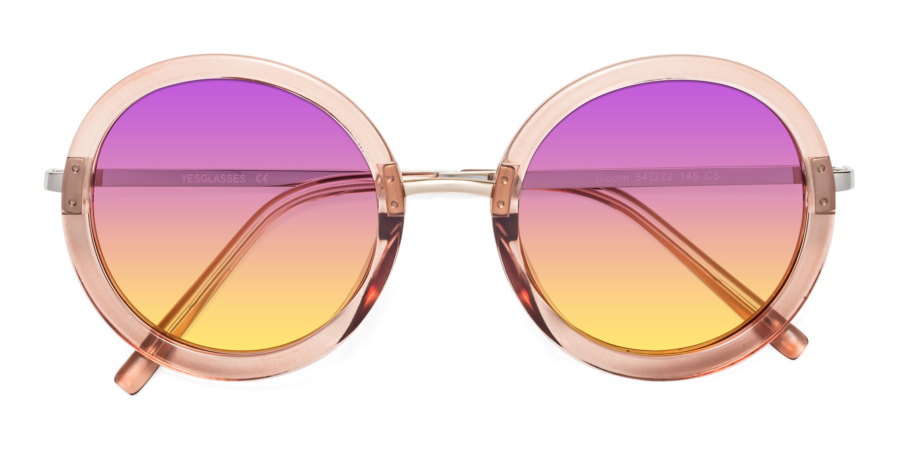 Folded Front of Bloom in Caramel with Purple / Yellow Gradient Lenses