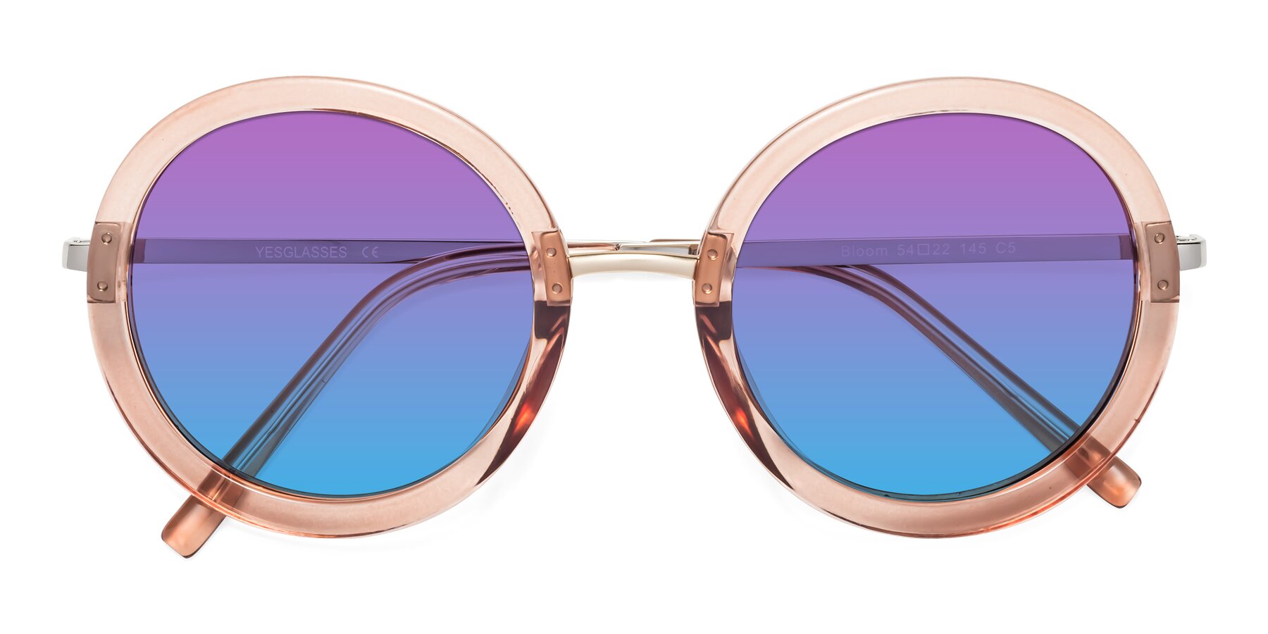 Folded Front of Bloom in Caramel with Purple / Blue Gradient Lenses
