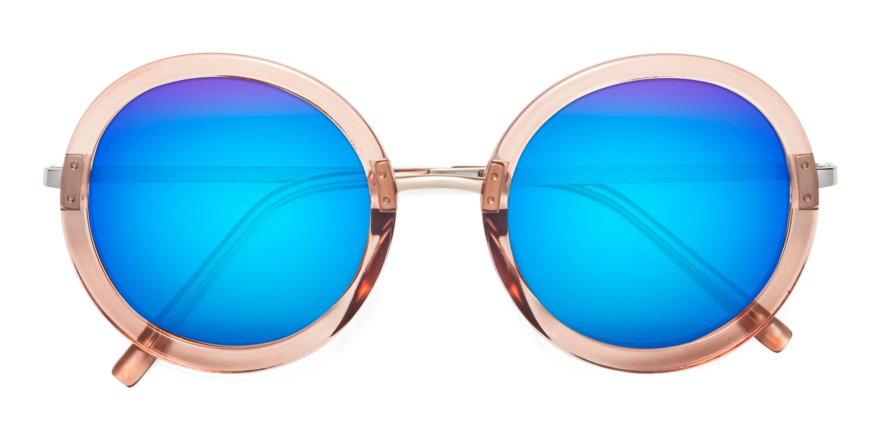 Folded Front of Bloom in Caramel with Blue Mirrored Lenses