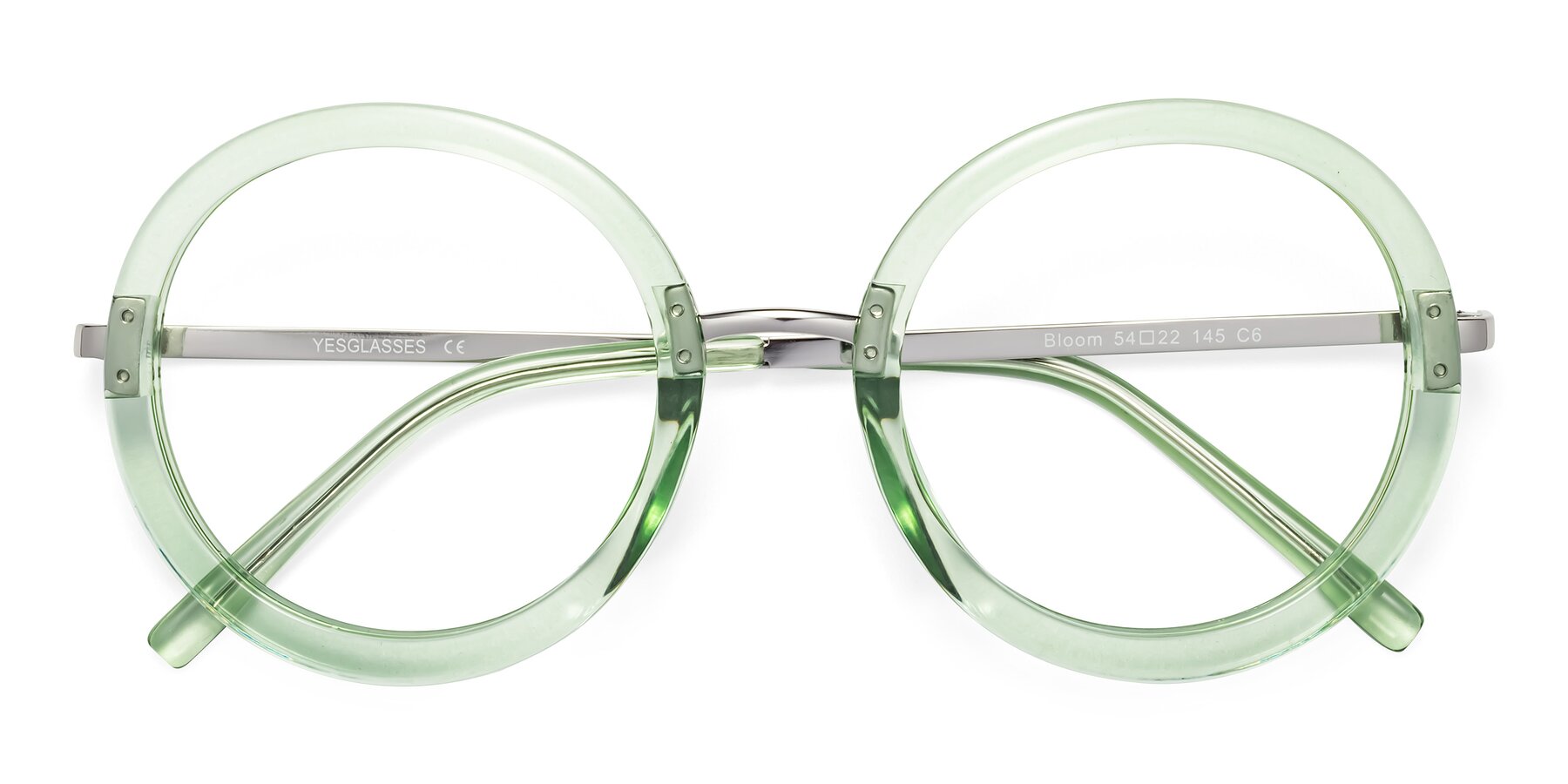 Folded Front of Bloom in Mint Green with Clear Reading Eyeglass Lenses