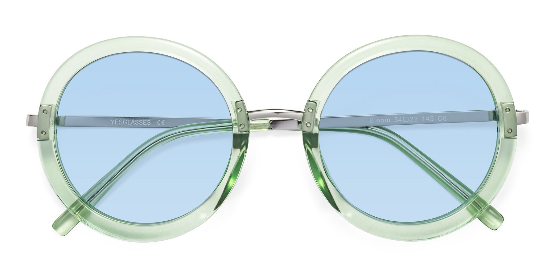 Folded Front of Bloom in Mint Green with Light Blue Tinted Lenses