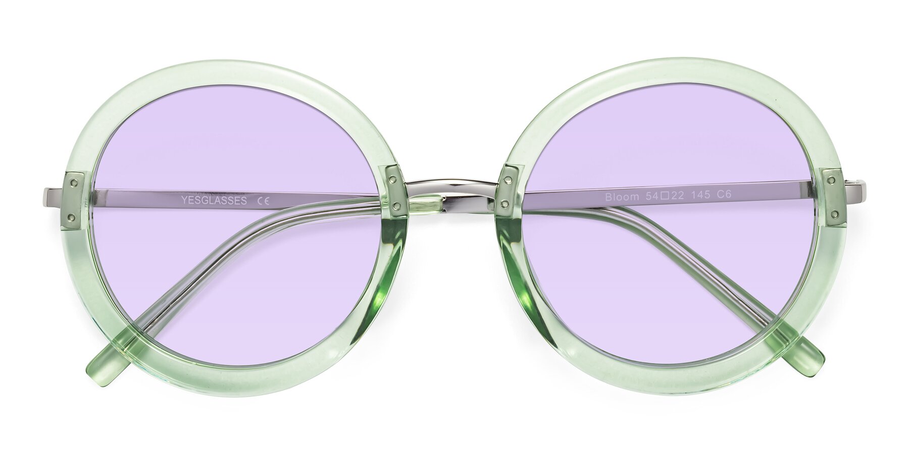 Folded Front of Bloom in Mint Green with Light Purple Tinted Lenses