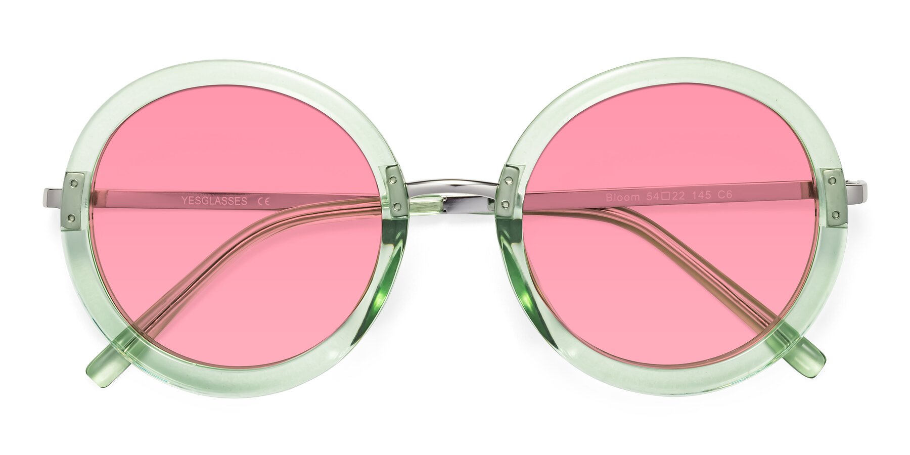 Folded Front of Bloom in Mint Green with Pink Tinted Lenses