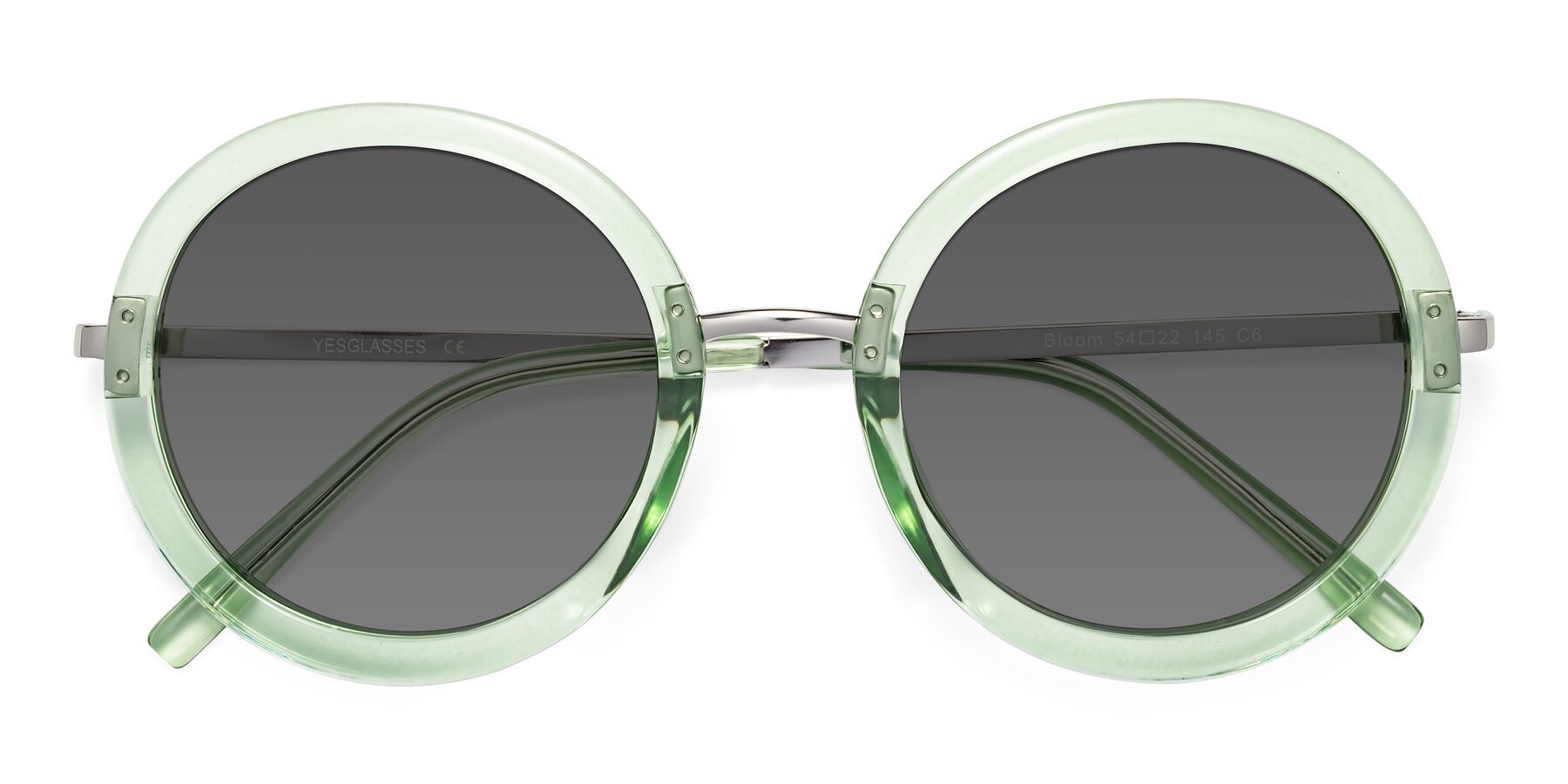 Folded Front of Bloom in Mint Green with Medium Gray Tinted Lenses