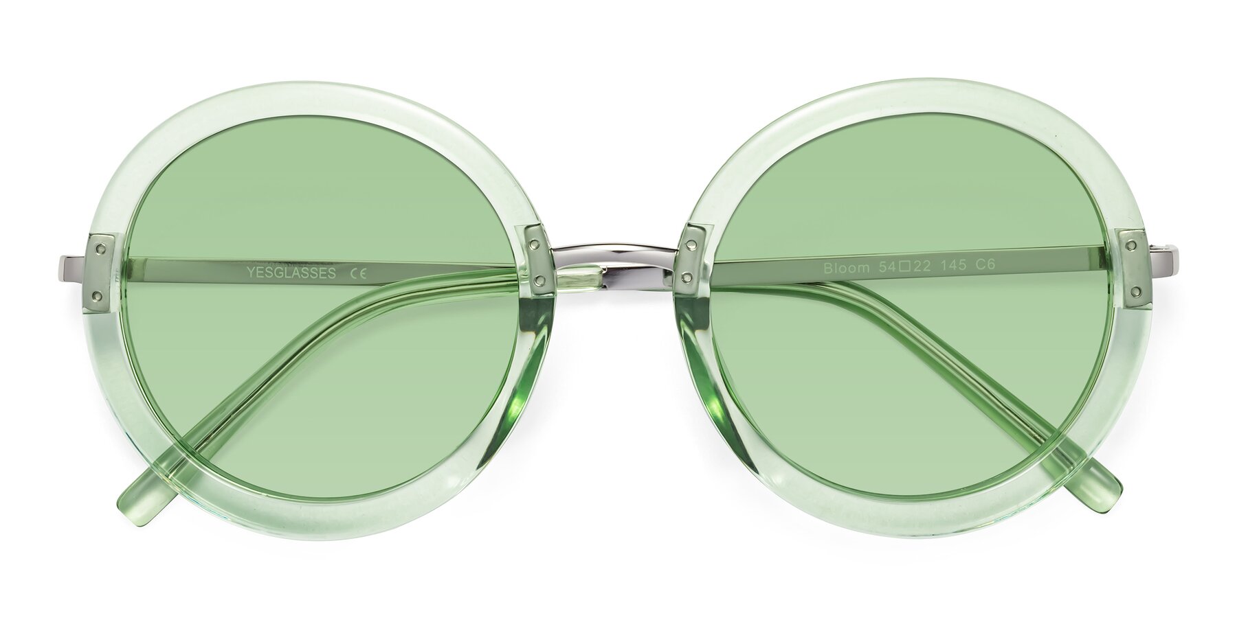 Folded Front of Bloom in Mint Green with Medium Green Tinted Lenses