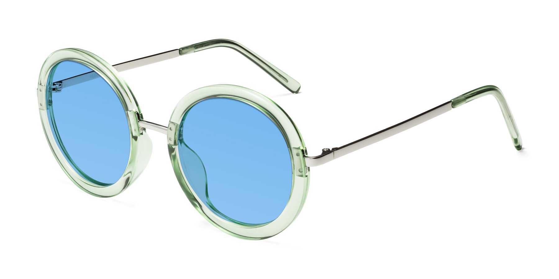 Angle of Bloom in Mint Green with Medium Blue Tinted Lenses