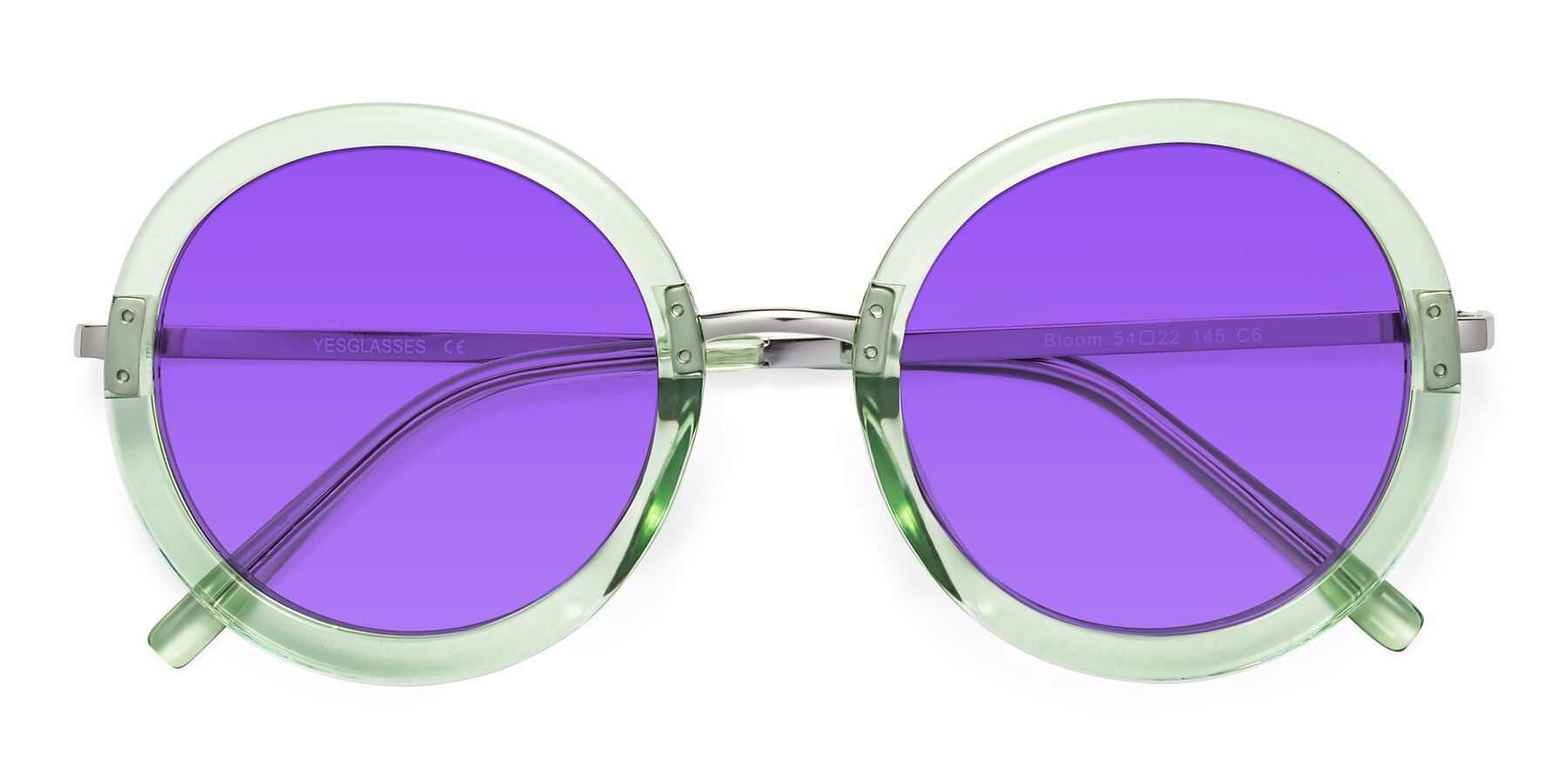 Folded Front of Bloom in Mint Green with Purple Tinted Lenses