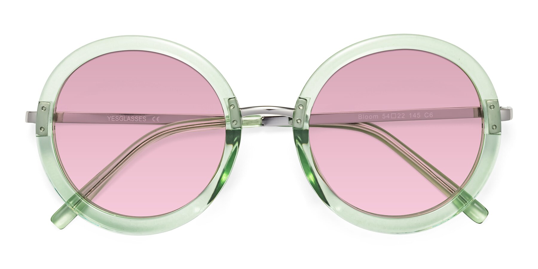 Folded Front of Bloom in Mint Green with Light Wine Tinted Lenses