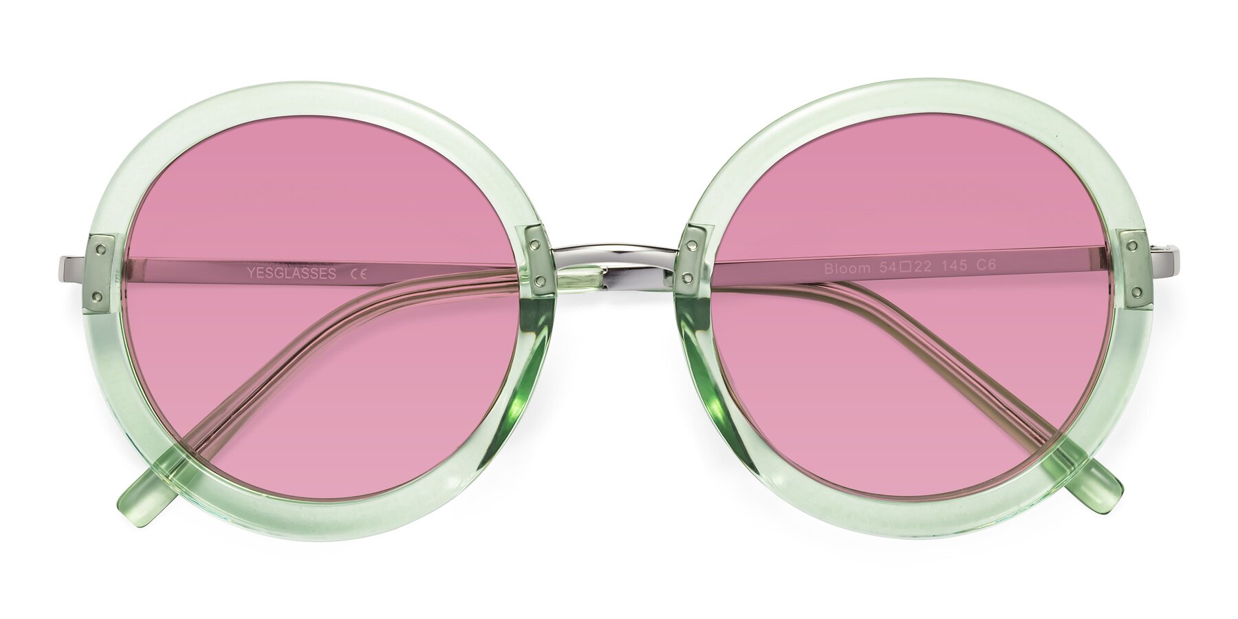 Folded Front of Bloom in Mint Green with Medium Wine Tinted Lenses