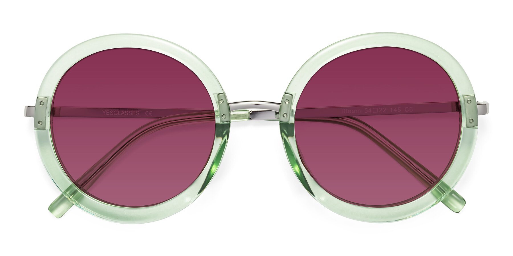 Folded Front of Bloom in Mint Green with Wine Tinted Lenses