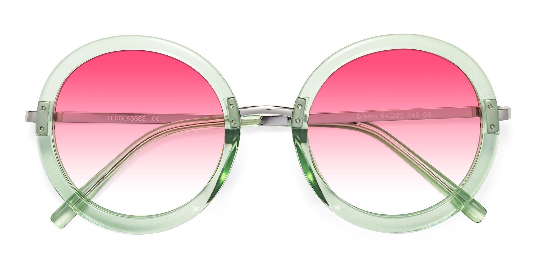 Folded Front of Bloom in Mint Green with Pink Gradient Lenses