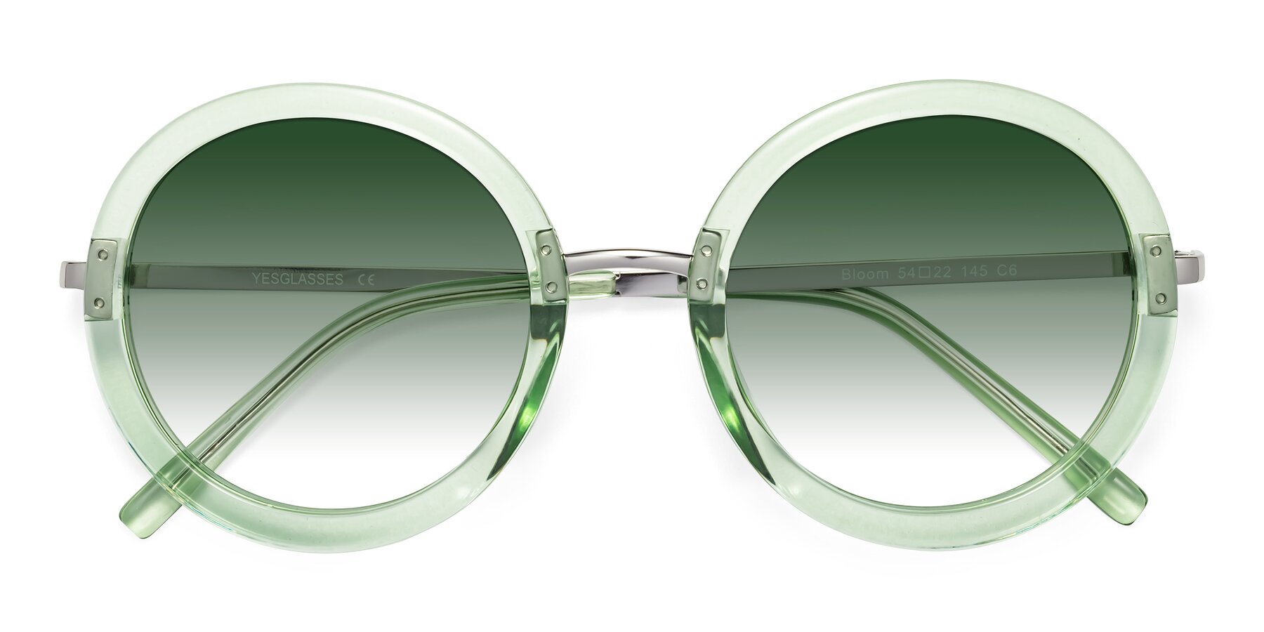 Folded Front of Bloom in Mint Green with Green Gradient Lenses