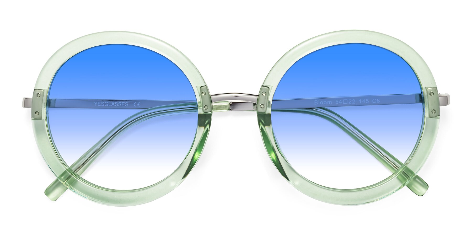 Folded Front of Bloom in Mint Green with Blue Gradient Lenses