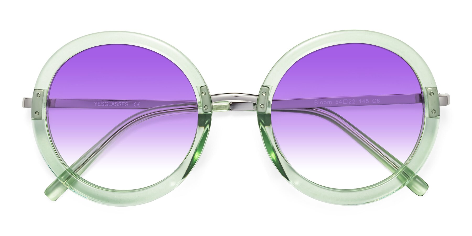 Folded Front of Bloom in Mint Green with Purple Gradient Lenses