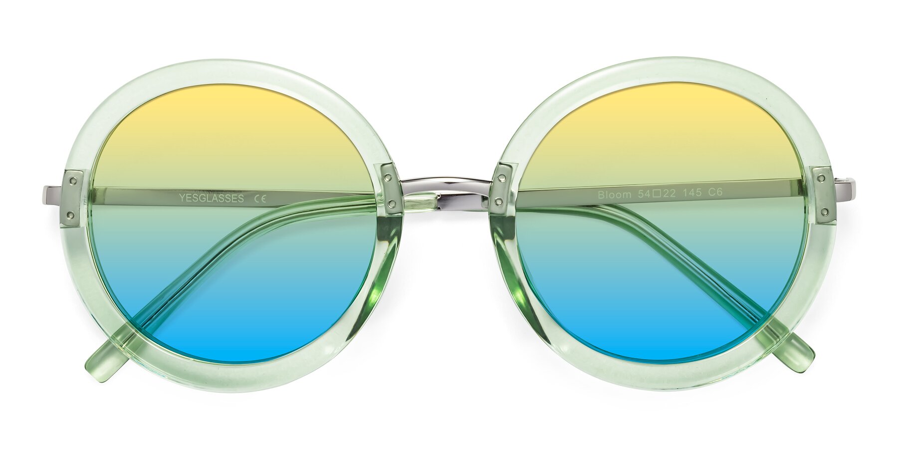 Folded Front of Bloom in Mint Green with Yellow / Blue Gradient Lenses